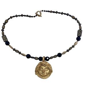 Celestial Moon Face Necklace Handmade Astrology Art Deco Whimsey Goth Choker VTG
